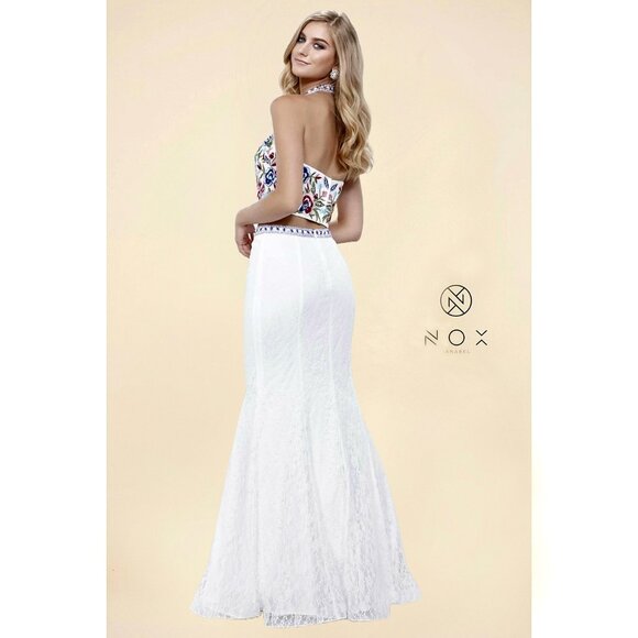 NWT Nox Anabel - 8262 Two Piece Embroidered Mermaid Formal Prom Dress,L,XL,White - Picture 4 of 7